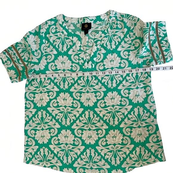 JM Collection 2-Piece Lounge Set Women’s S Green White Baroque Print Top & Pants - Picture 10 of 13